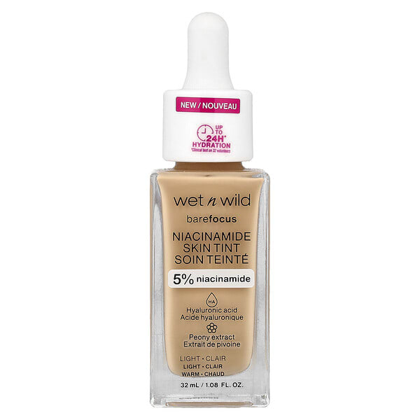 wet n wild, Barefocus, Niacinamide Skin Tint, 1116092 Light, 1.08 fl oz (32 ml)