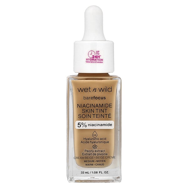wet n wild, Barefocus, Niacinamide Skin Tint, 1116319 Cream Beige, 1.08 fl oz (32 ml)