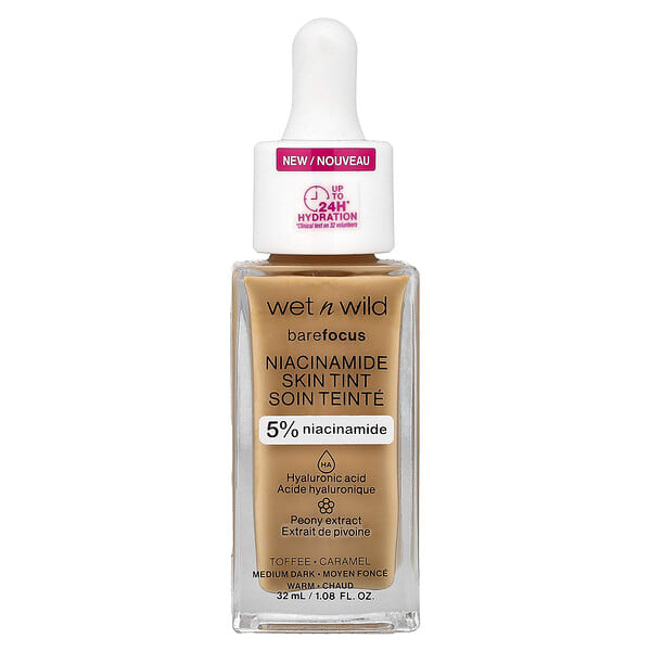 wet n wild, Barefocus, Niacinamide Skin Tint, 1116323 Toffee, 1.08 fl oz (32 ml)