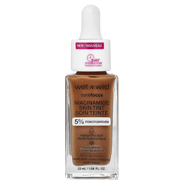 wet n wild, Barefocus, Niacinamide Skin Tint, 1116328 Mocha, 1.08 fl oz (32 ml)