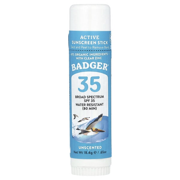 Badger, Active Sunscreen Stick, SPF 35, үнэргүй, 0.65 oz (18.4 g)