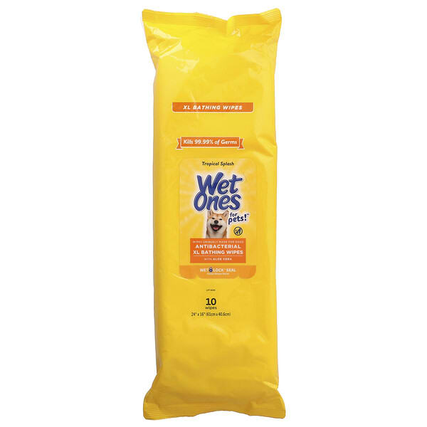 Wet Ones, Antibacterial Bathing Wipes, For Dogs, XL, Tropical Splash, 10 Wipes
