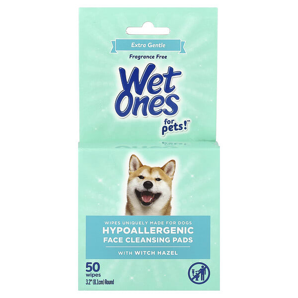 Wet Ones, For Pets!™, Hypoallergenic Face Cleansing Pads With Witch Hazel, For Dogs, Fragrance Free, 50 Wipes