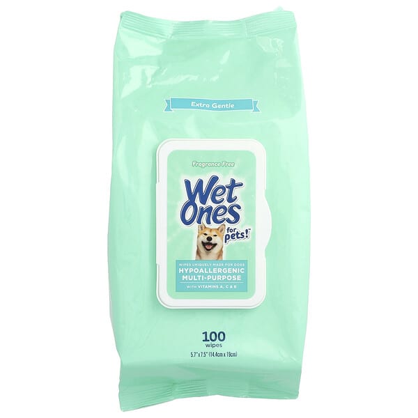 Wet Ones, Hypoallergenic Multi-Purpose Wipes, For Dogs, Fragrance Free, 100 Wipes