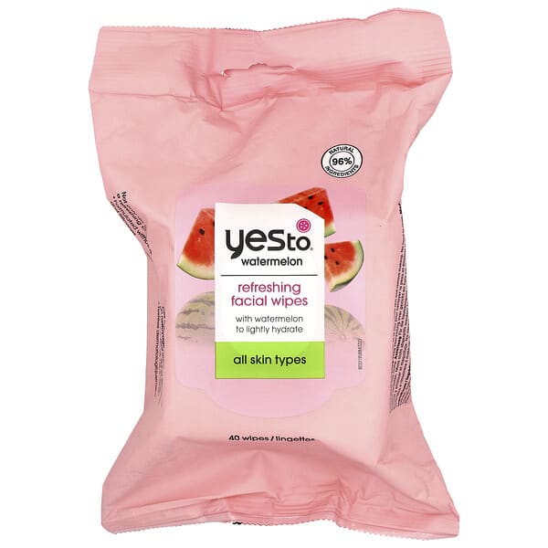 Yes To, Refreshing Facial Wipes, All Skin Types, Watermelon, 40 Wipes (Discontinued Item)