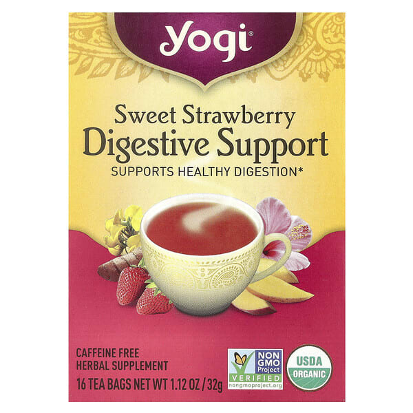 Yogi Tea, Digestive Support, Sweet Strawberry, Caffeine Free, 16 Tea Bags, 1.12 oz (32 g)