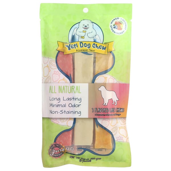 Yeti Dog Chew, Large Chews, For Dogs, Coconut, Strawberry, Mango, 3 ширхэг, 10.5 oz (298 g)