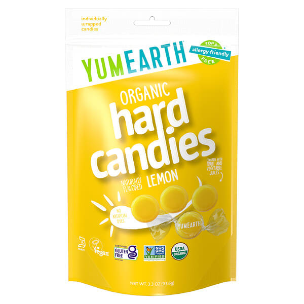 YumEarth, Organic Hard Candies, Lemon, 3.3 oz (93.6 g)