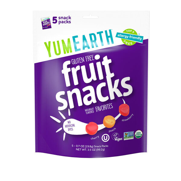 YumEarth, Gluten Free Fruit Snacks, Favorites, 5 Packs, 0.7 oz (19.8 g) Each
