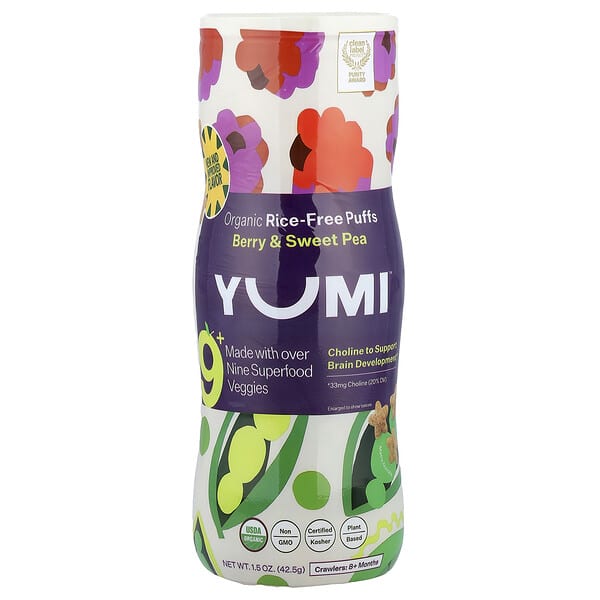 Yumi, Organic Rice-Free Puffs, 8+ Months, Berry & Sweet Pea, 1.5 oz (42.5 g) (Discontinued Item)