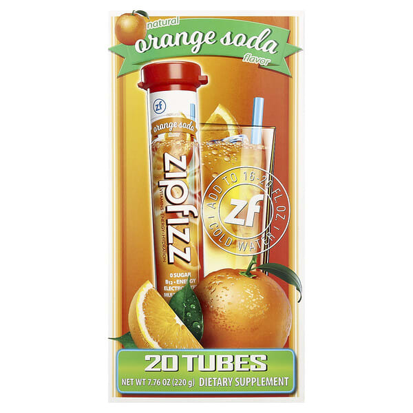 Zipfizz, Energy Drink Mix, Orange Soda, 20 Tubes, 0.39 oz (11 g) тус бүр