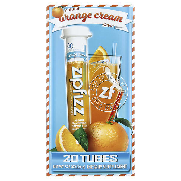 Zipfizz, Energy Drink Mix, Orange Cream, 20 Tubes, 0.39 oz (11 g) тус бүр
