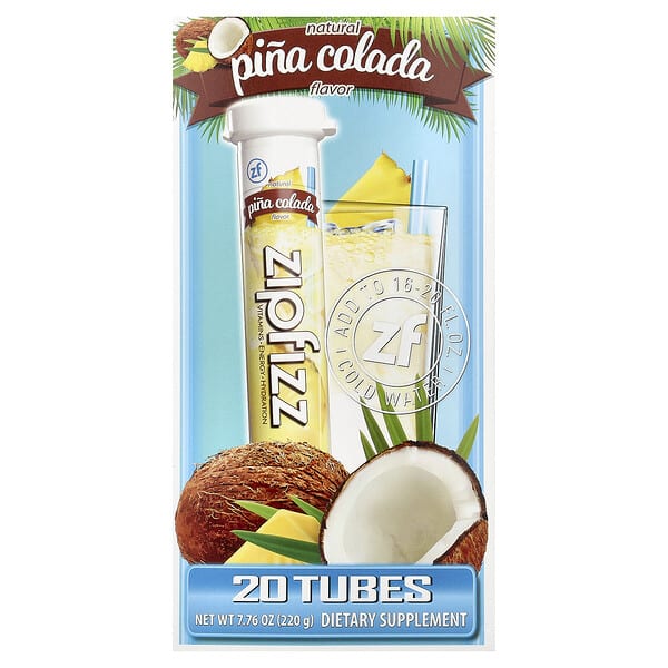 Zipfizz, Energy Drink Mix, Pina Colada, 20 Tubes, 0.39 oz (11 g) тус бүр