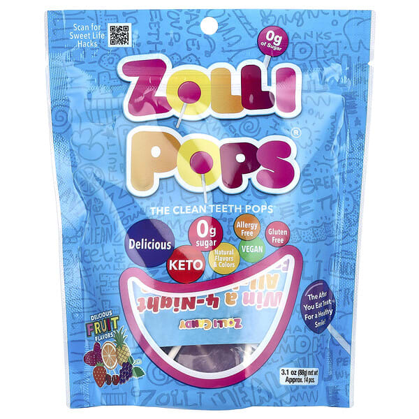 Zollipops, The Clean Teeth Pops, Delicious Fruit Flavors, Approx. 14 Pieces, 3.1 oz (88 g)