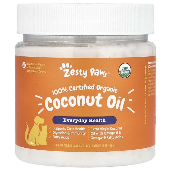 Zesty Paws, 100% баталгаажсан органик кокосын тос, For Dogs ба Cats, All Ages, 16 oz (453 g)