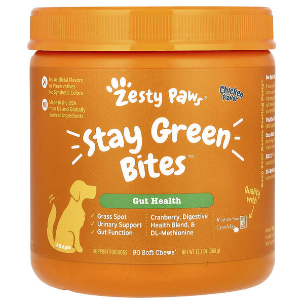Zesty Paws, Stay Green Bites, Gut Health, For Dogs, All Ages, Chicken, 90 Soft Chews, 12.7 oz (360 g) (Discontinued Item)