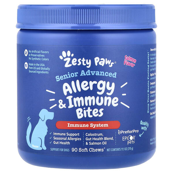 Zesty Paws, Senior Advanced, Allergy & Immune Bites, For Dogs, Salmon, 90 Soft Chews, 11.1 oz (315 g)