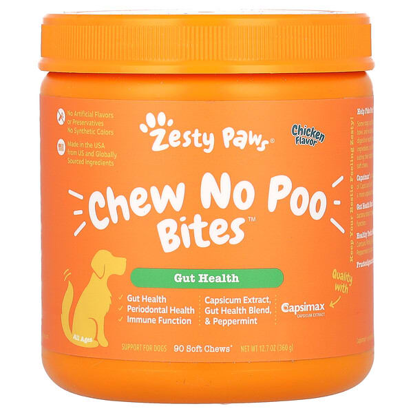 Zesty Paws, Chew No Poo Bites, Gut Health, For Dogs, Chicken, 90 Soft Chews, 12.7 oz (360 g) (Discontinued Item)