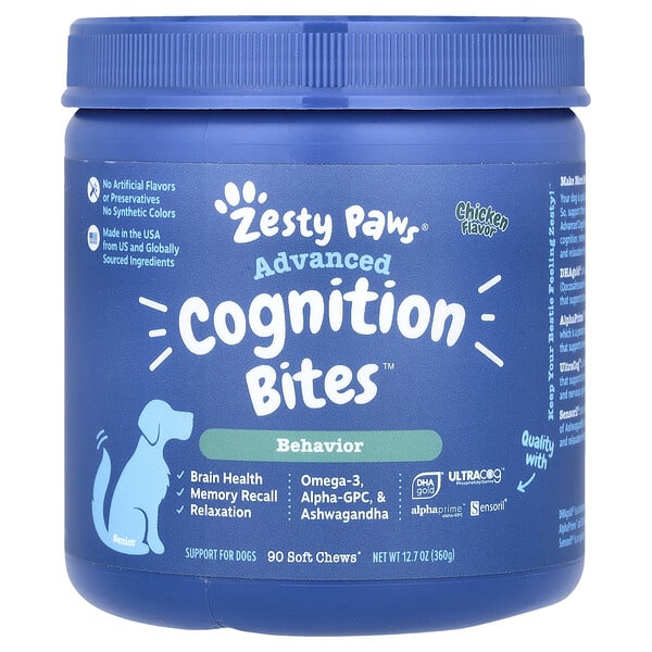 Zesty Paws, Advanced Cognition Bites, For Dogs, Ахмадын, Chicken, 90 Soft Chews, 12.7 oz (360 g)