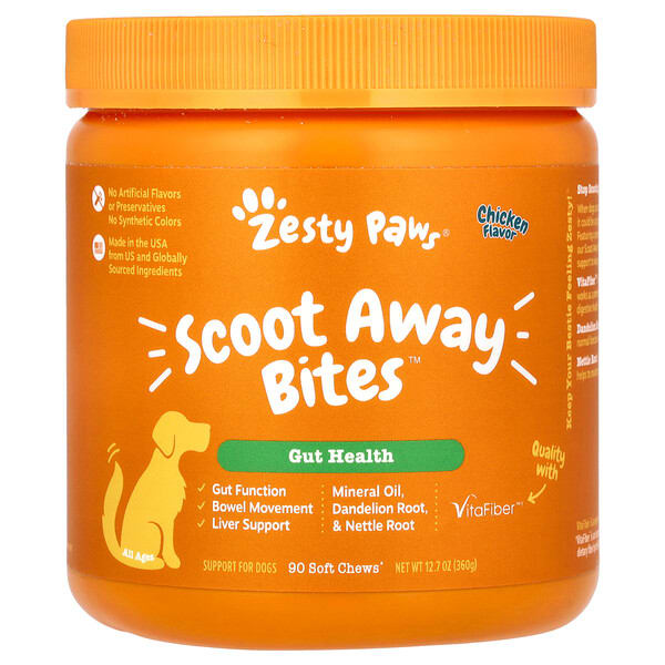 Zesty Paws, Scoot Away Bites, For Dogs, All Ages, Chicken, 90 Soft Chews, 12.7 oz (360 g) (Discontinued Item)