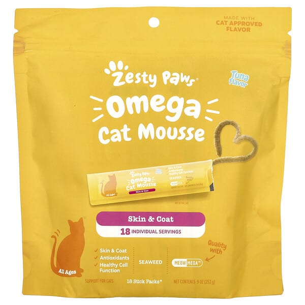 Zesty Paws, Omega Cat Mousse, For Cats, Tuna, 18 савтай нунтаг, 9 oz (252 g)