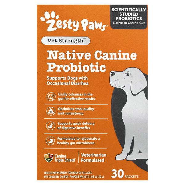 Zesty Paws, Vet Strength™, Native Canine Probiotic Powder, For Dogs, All Ages, 30 Packets, 0.03 oz (1 g) Each