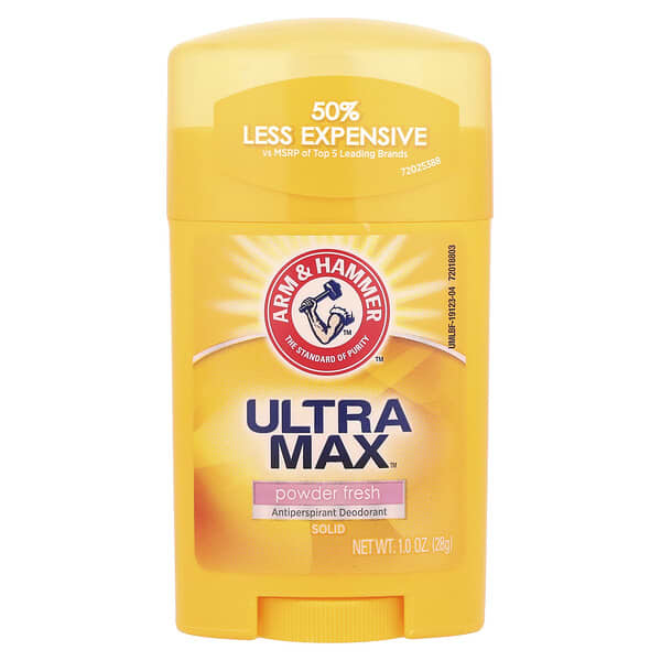 Arm & Hammer‏, UltraMax, דאודורנט מוצק מנדף זיעה, ריח טלק, 28 גרם (אונקייה 1), הזמנה מאייהרב – iHerb