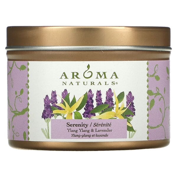 Aroma Naturals‏, Soy VegePure, נר לנסיעות, לשלווה, ילנג-ילנג ולבנדר, 79.38 גרם (2.8 אונקיות)