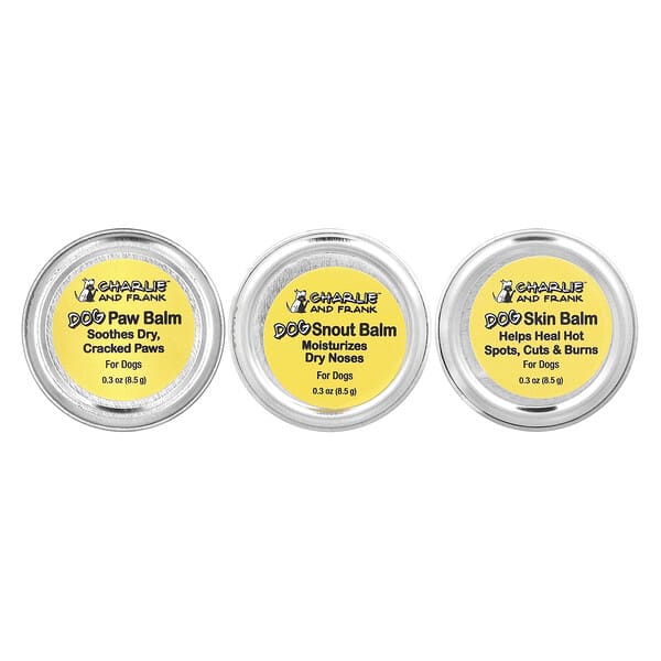 Charlie and Frank‏, ערכת Dog Balm Variety לכלבים: Paw, Skin, Snout, לכפות, לעור ולאף, 3 פחיות, 8.5 גרם (0.3 אונקיות) כל אחת