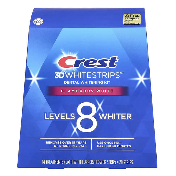 Crest‏, 3D Whitestrips, ערכה להלבנת השיניים, 28 רצועות להשגת מראה זוהר