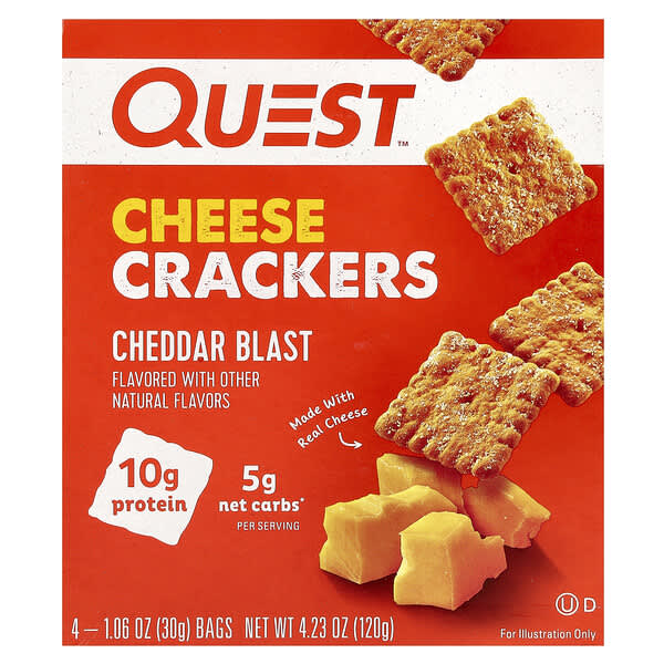 Quest Nutrition, Cheddar Blast, קרקר גבינה, צ‘דר, 4 שקיות, 30 גרם (1.06 אונקיות) כל אחת