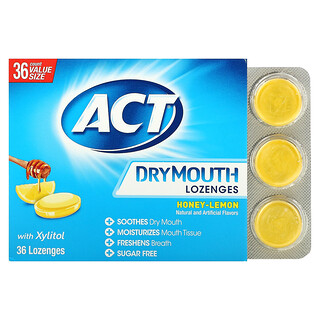 Act, 口乾舒緩錠劑，含木糖醇，蜂蜜-檸檬味，36 錠劑