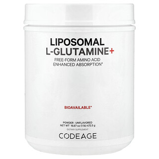 Codeage, 脂質體 L-穀氨醯胺+ 粉，遊離胺基酸，加強吸收，原味，5000 毫克，1 磅（472.5 克）