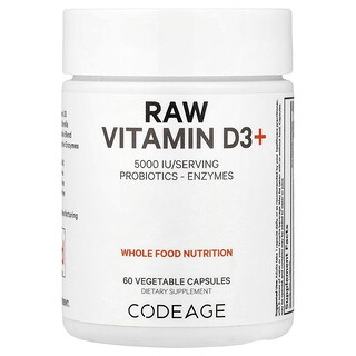 Codeage, 未加工維生素 D3+，5000 國際單位，60 粒素食膠囊