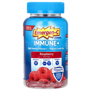 Emergen-C, Immune+ Vitamin C + Vitamin D with Zinc Gummies, Raspberry, 45 Gummies