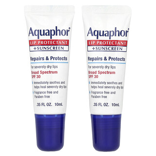 Aquaphor, 護唇膏 + 抗曬霜，SPF 30，無香，2 管，每管 0.35 液量盎司（10 毫升）