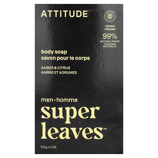 愛的態度, Super Leaves™，身體塊皂，男士專用，琥珀和柑橘香，4 盎司（113 克）