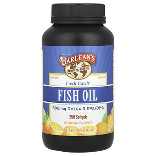 Barlean's, Fresh Catch®，魚油，Omega-3 EPA/DHA，橙味，600 毫克，250 粒軟膠囊（每粒 300 毫克）