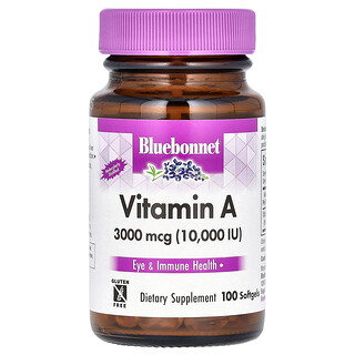 Bluebonnet Nutrition, 維生素 A，3000 微克（10000 國際單位），100 粒軟膠囊