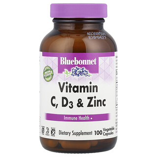 Bluebonnet Nutrition, 維生素 C、D3 和鋅，100 粒素食膠囊