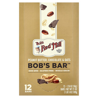 鮑勃紅磨坊, Bob's Bar™，花生醬、巧克力和燕麥，12 根，每根 1.76 盎司（50 克）