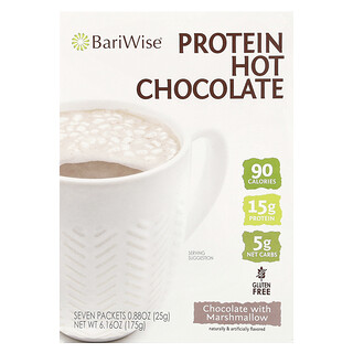 BariWise, Protein Hot Chocolate, Chocolate With Marshmallow, 7 Packets, 0.88 oz (25 g) Each
