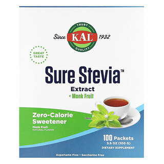 KAL, Sure Stevia 提取物加上羅漢果，100 包，3.5 盎司（100 克）