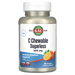KAL, 無糖維生素 C 咀嚼片，橙味，500 毫克，60 片