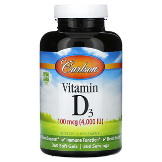 Carlson, 維生素 D3，100 微克（4,000 國際單位），360 粒軟凝膠