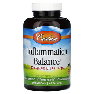 Carlson, Inflammation Balance D3 + Omegas，天然檸檬味，2,000 國際單位，90 粒軟凝膠（每粒軟凝膠 25 微克（1,000 國際單位））