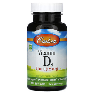 Carlson, 維生素 D3，125 毫克（5,000 國際單位），120 粒軟凝膠