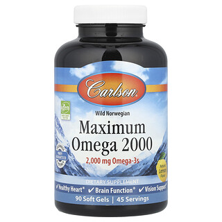 Carlson, Wild Norwegian，Maximum Omega 2000，天然檸檬味，2,000 毫克，90 粒軟凝膠（每粒軟凝膠 1,000 毫克）