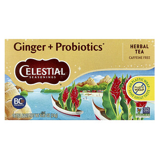 Celestial Seasonings, 草本茶，薑+益生菌，不含咖啡萃取，20袋茶包，1.1盎司（31克）