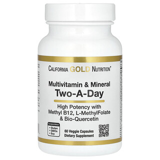 California Gold Nutrition, 多維生素和礦物質，含甲基 B12、維生素 C、L-甲基四氫葉酸和生物槲皮素，每日兩粒，60 粒素食膠囊
